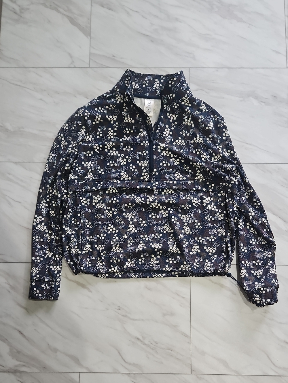 Navy Floral Half-Zip Travel Pullover Jacket